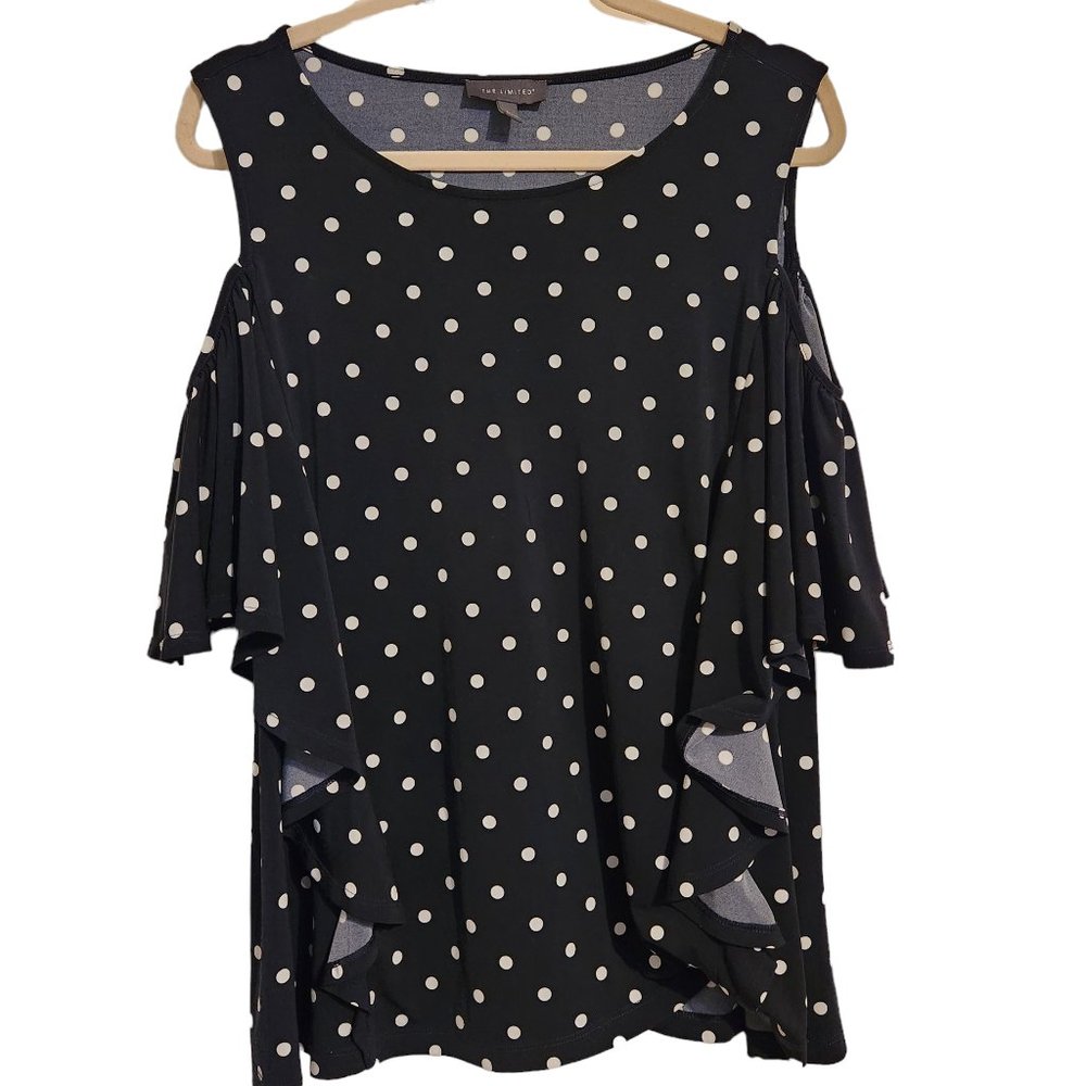 Navy Poka Dot The Limited Cold Shoulder Top Size L - Picture 4 of 6